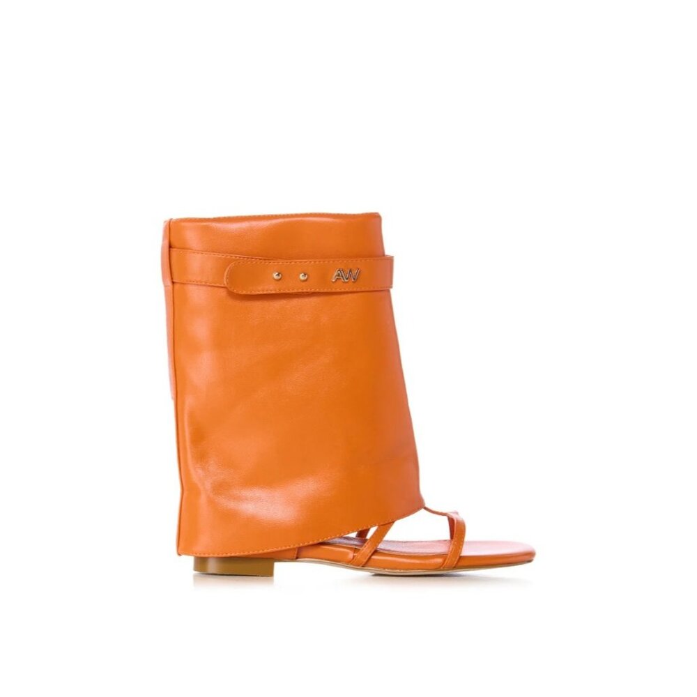 High-Cuff Strappy Sandal in Orange Leather - Picture 3 of 4